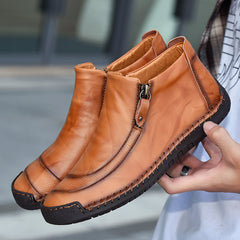 Rugged Leather Ankle Boots with Zipper Detail and Lugged Sole