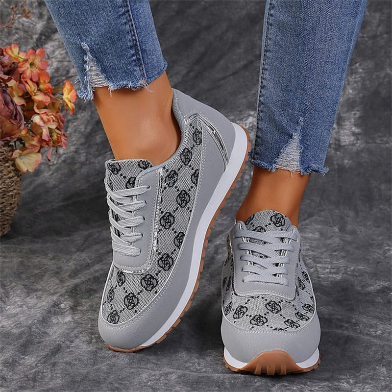 Women's Floral Print Lace-Up Sneakers