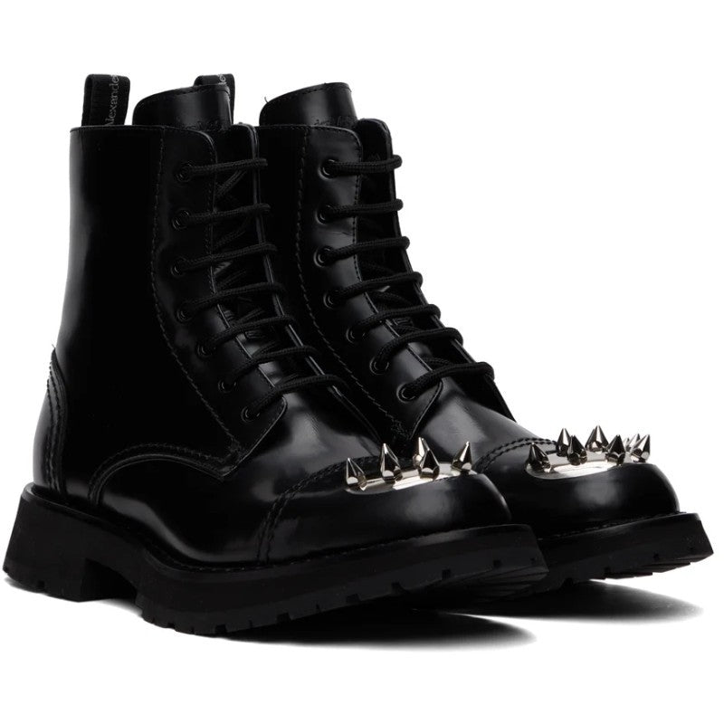 Edgy Leather Spike Platform Lace-Up Combat Boots