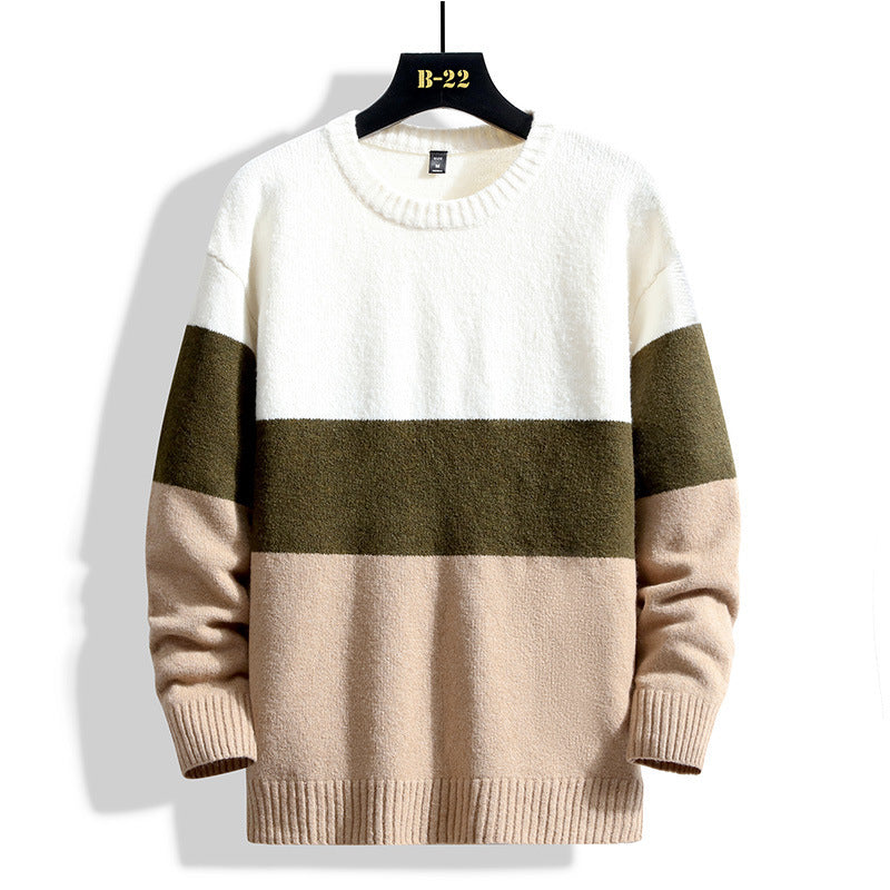 Men's Striped Crewneck Sweater - Casual Long Sleeve Pullover