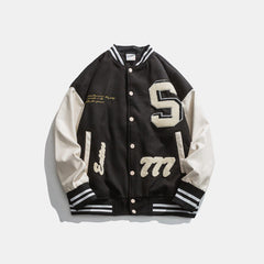 Retro-Inspired Varsity Jacket with Embroidered Graphics