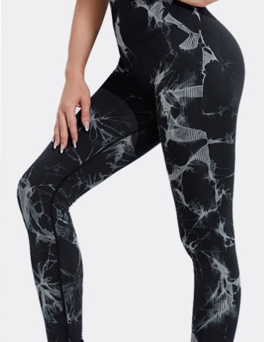 Seamless High-Waisted Marble-Print Activewear Leggings