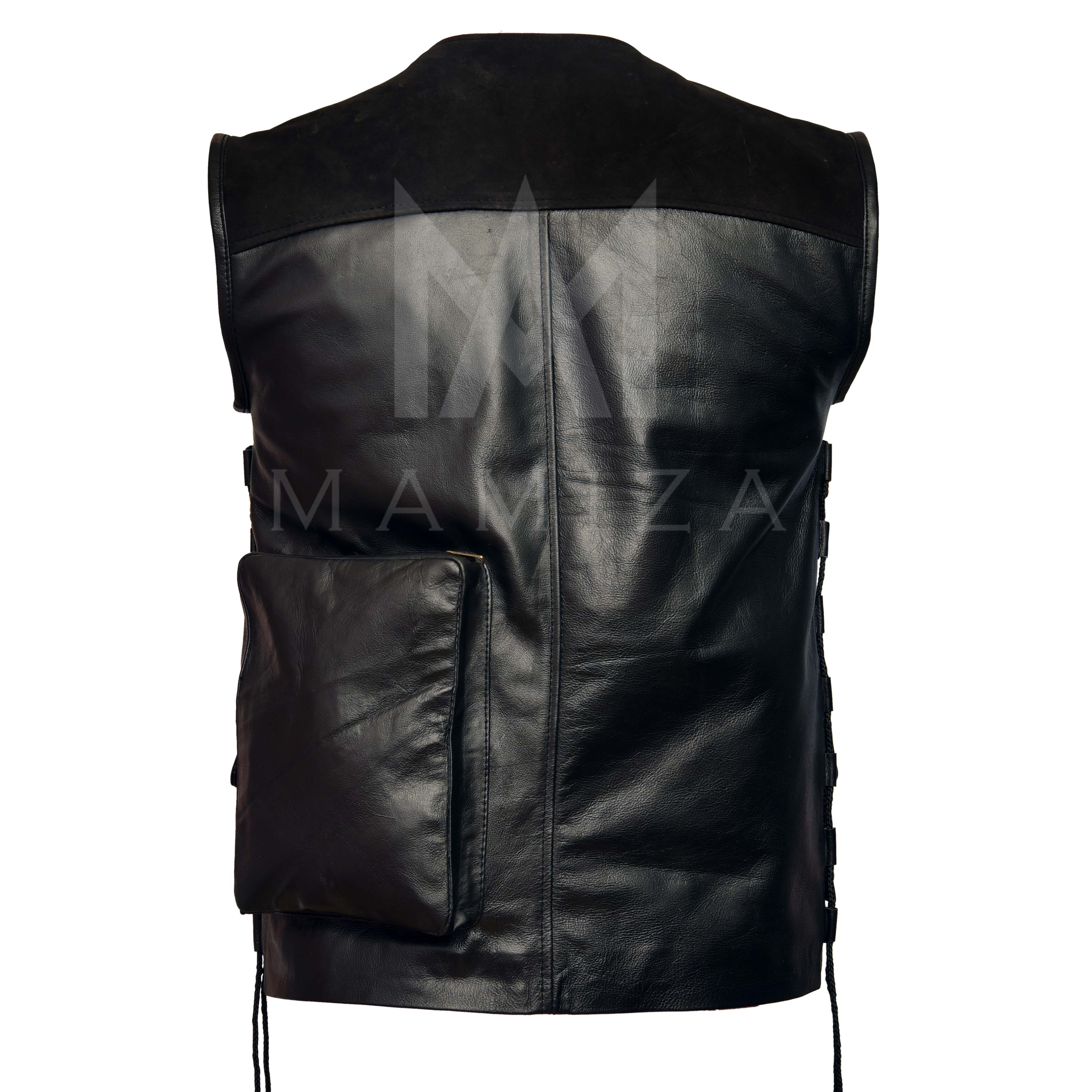 Black Leather Tactical Vest with Multiple Pockets