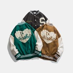 Retro-Inspired Varsity Jacket with Embroidered Graphics