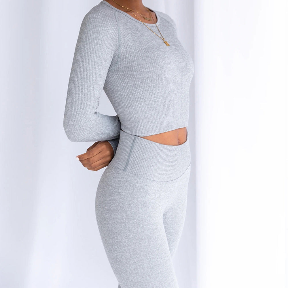 Seamless Ribbed Knit Crop Top and Legging Set