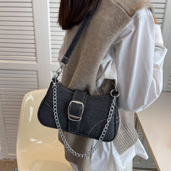 Chic Denim Crossbody Bag with Chain Strap