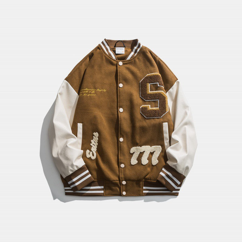 Retro-Inspired Varsity Jacket with Embroidered Graphics