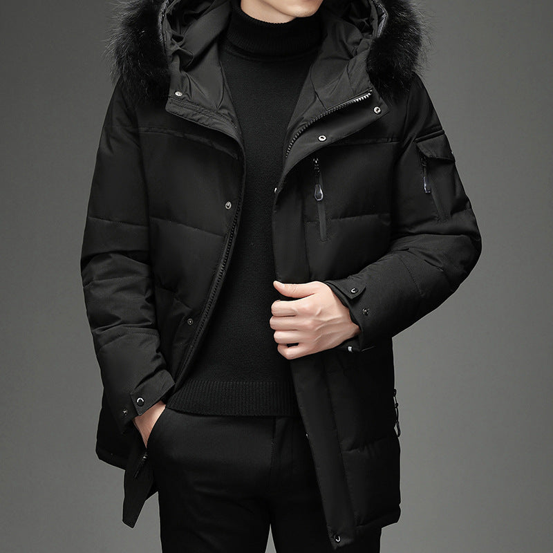 Men's Long Down Parka - Winter Coat with Hood