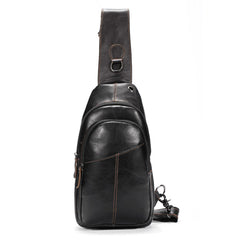 Rugged Leather Crossbody Chest Bag with Zipper Pockets