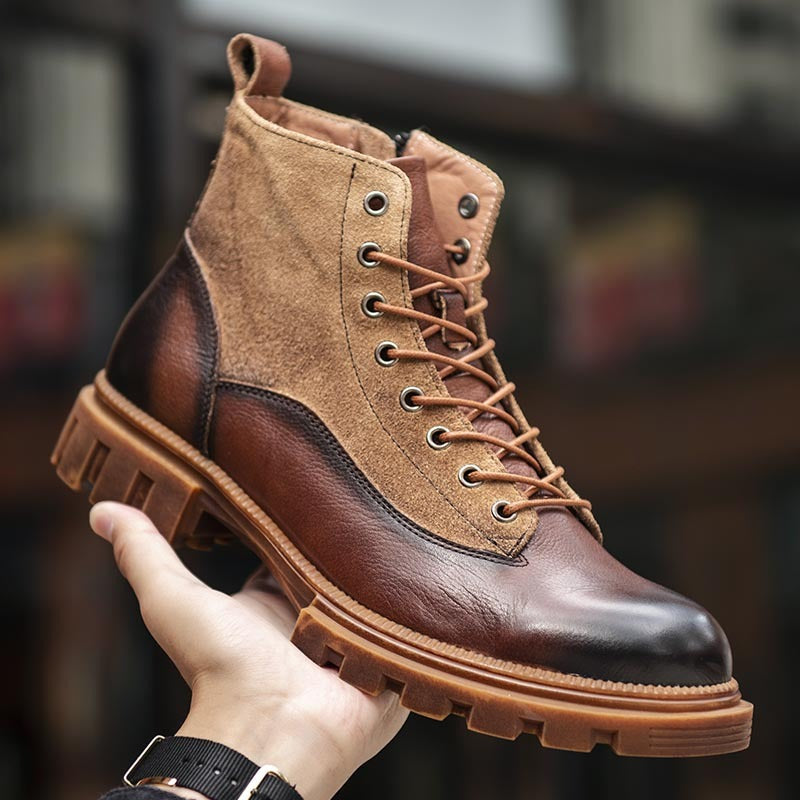 Rugged Leather and Suede Lace-Up Hiking Boots with Lugged Sole