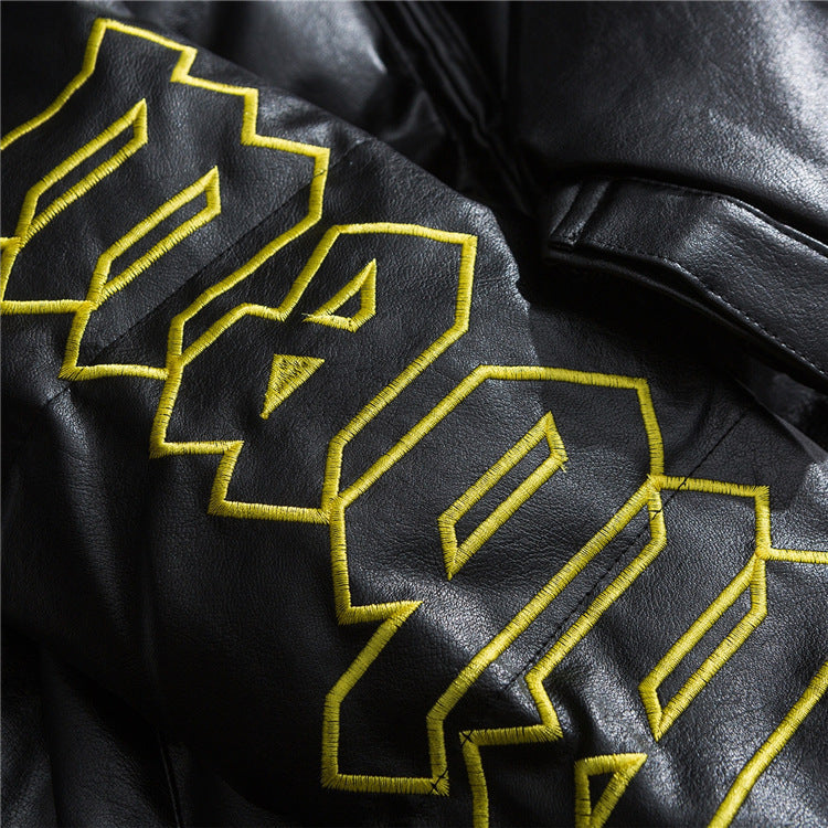 Men's Stand Collar Puffer Jacket - Yellow Graphic Detail