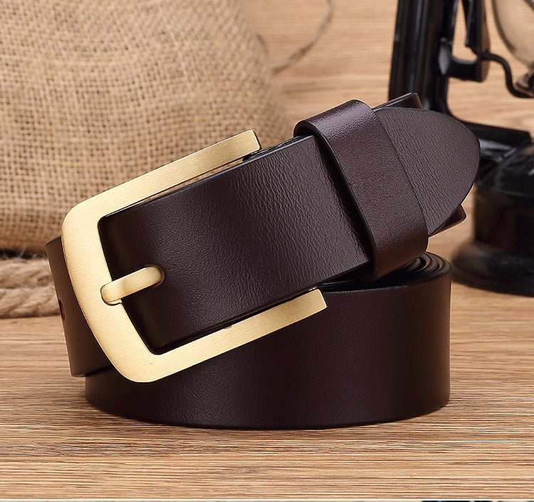 Men's Genuine Leather Belt with Gold Buckle