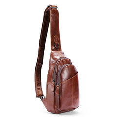 Rugged Leather Crossbody Chest Bag with Zipper Pockets