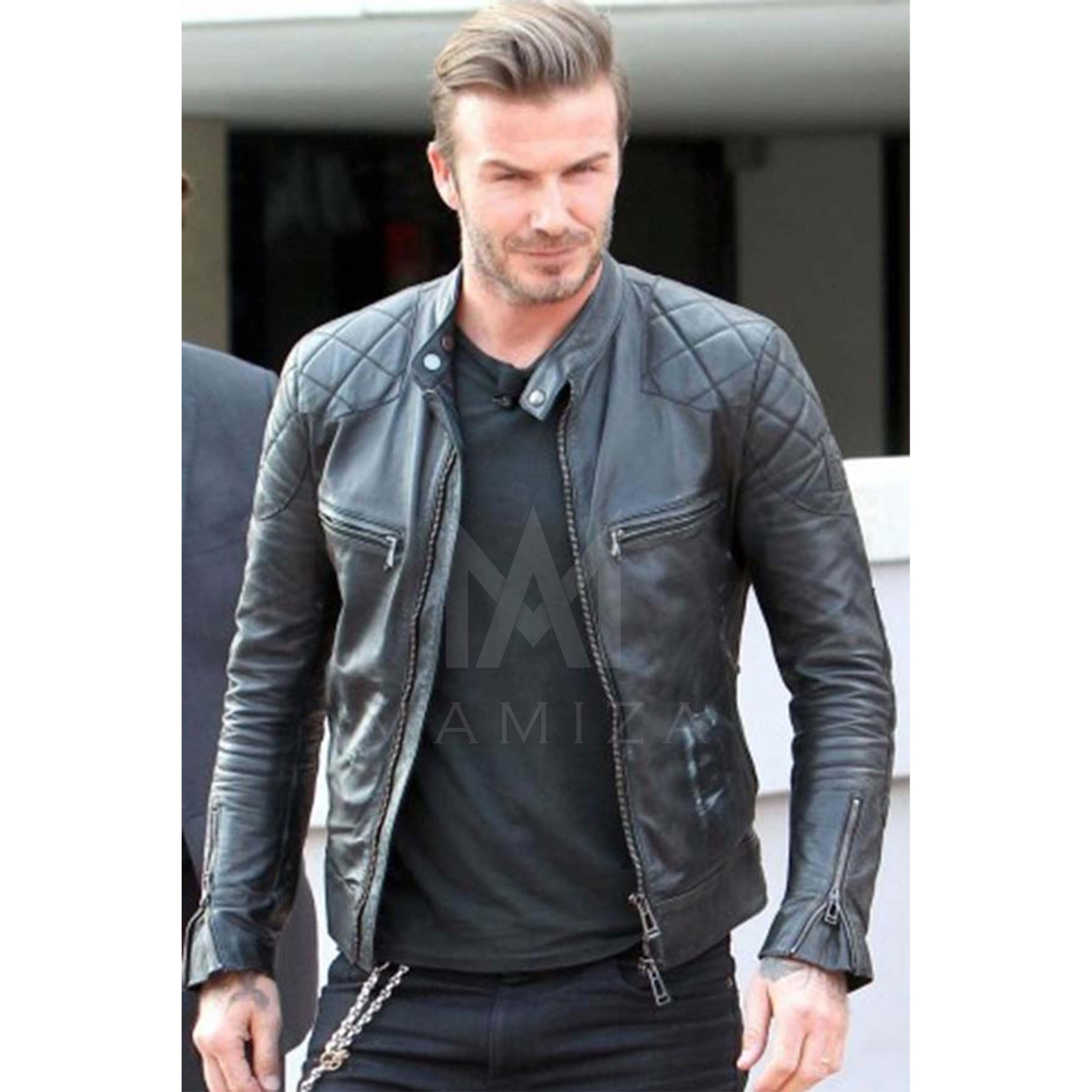 Men's Quilted David Beckham Leather Jacket - Classic Design, Premium Quality