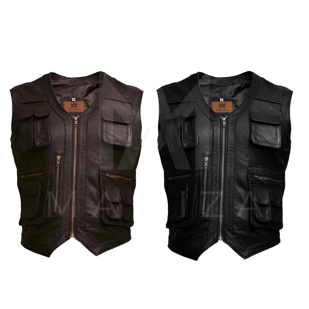 Men's Premium Leather Utility Vest - Stylish and Functional