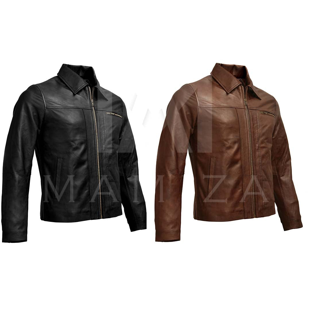 Men's Classic Biker Leather Jacket - Available in Black and Brown